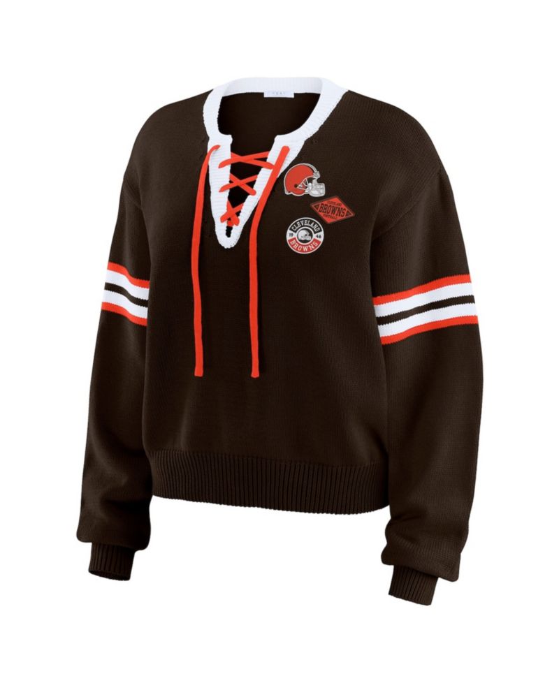 Women's Brown Cleveland Browns Lace-Up Sweater