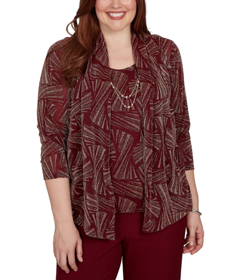 Women's Union Square Shimmer Abstract Two In One Top With Necklace