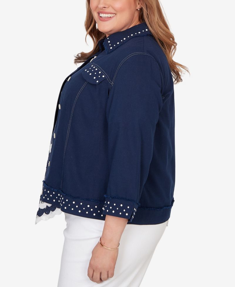 Plus Size Port Side Pearl Trim Denim Jacket