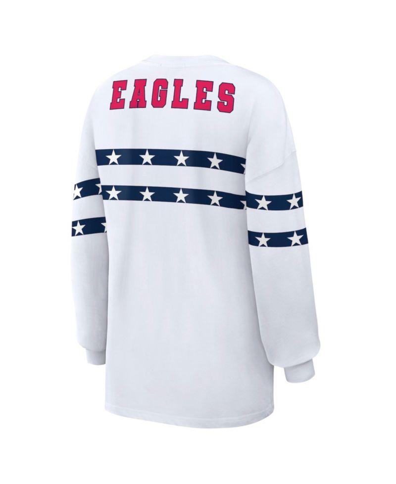 Women's White Philadelphia Eagles Americana Stripe Long Sleeve T-Shirt