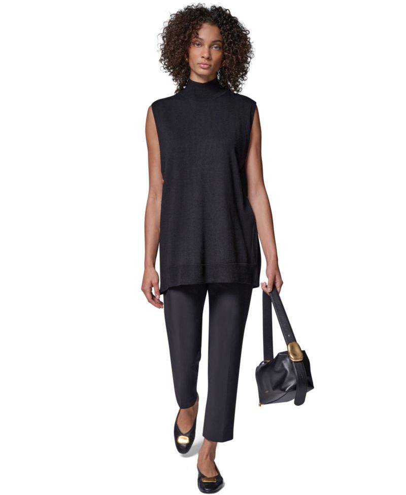 Women's Merino Wool Mock Neck Sleeveless Tunic Sweater