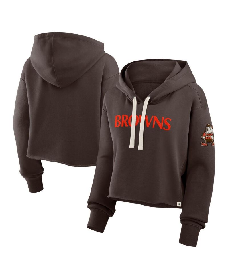 Women's Brown Cleveland Browns Oversized Hometown Heritage Cropped Hoodie