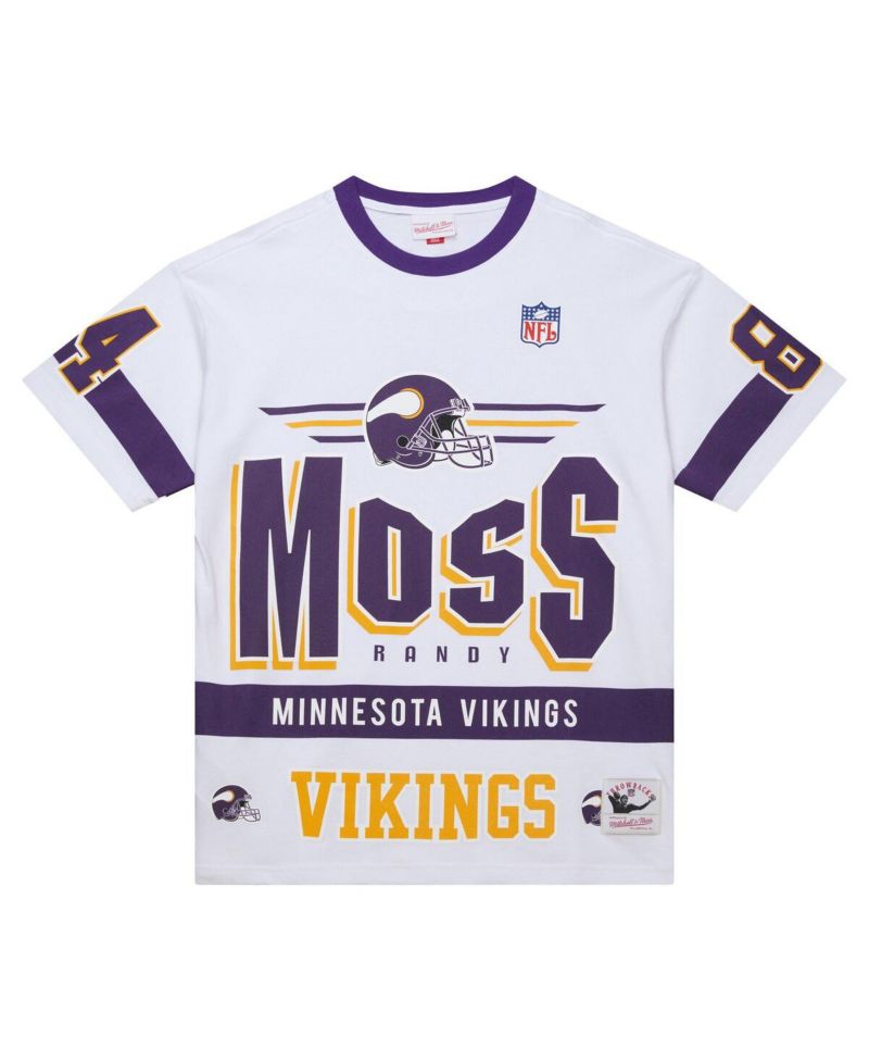 Men's Randy Moss White Minnesota Vikings Name & Number Team Origins Vintage Logo T-Shirt