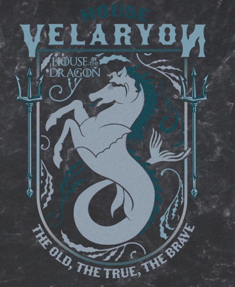 Men's House of the Dragon Velaryon Mineral-Wash Graphic Crewneck Cotton T-Shirt