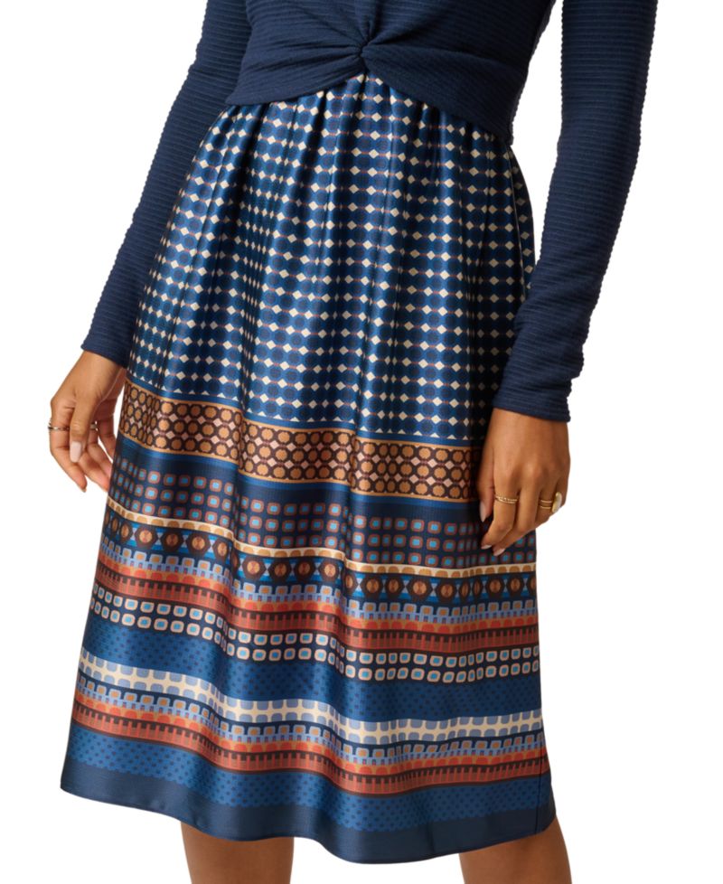 Women's Crewneck Knit Print Combo Dress