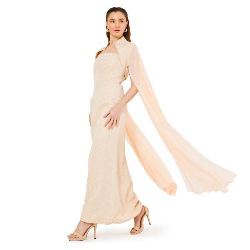 Women's Strapless Column Dress With Detachable Cropped Cape Jacket