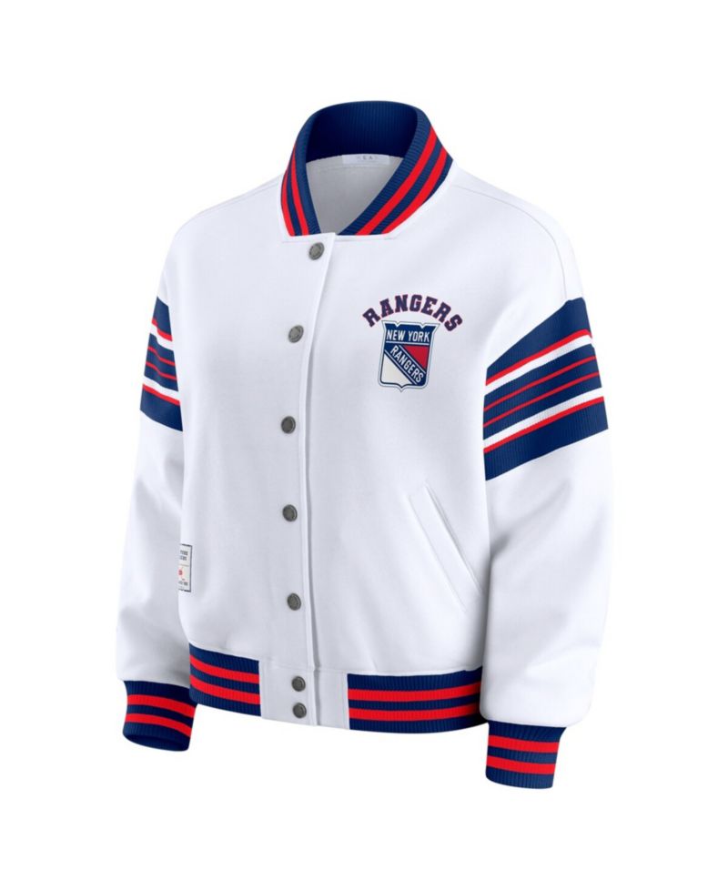 Women's White/Blue New York Rangers Full-Snap Fleece Sweatshirt Jacket