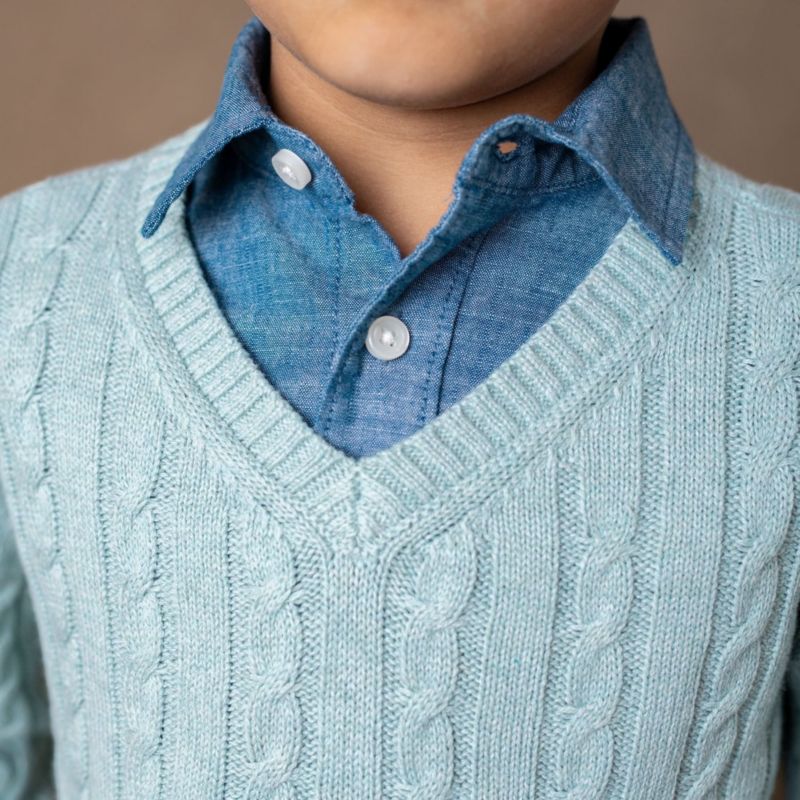 Hope and Henry Little and Big Boys' Organic Long Sleeve Fine Gauge Cable V-Neck Sweater