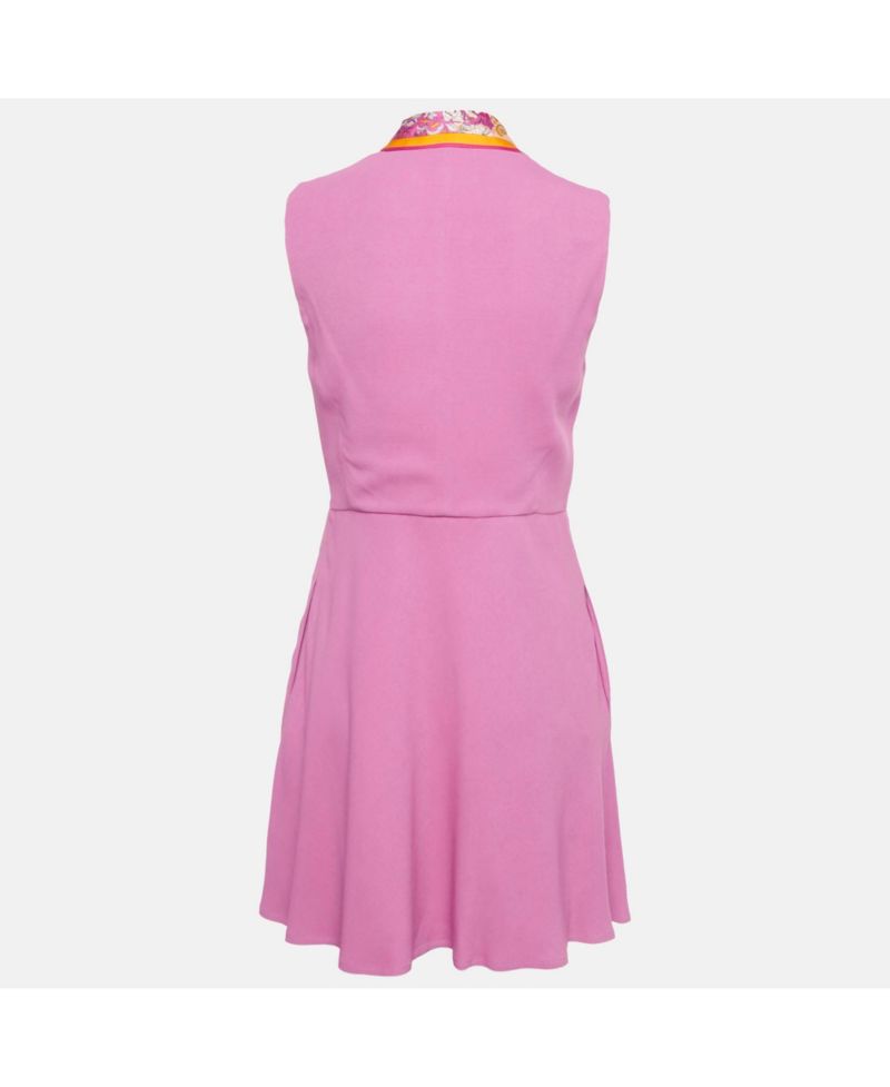 Women's Silk Printed Neck Tie Detail Crepe Mini Dress