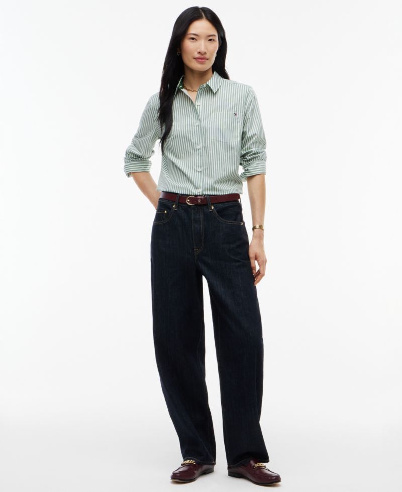 Women's Printed Button-Front Roll-Tab Shirt