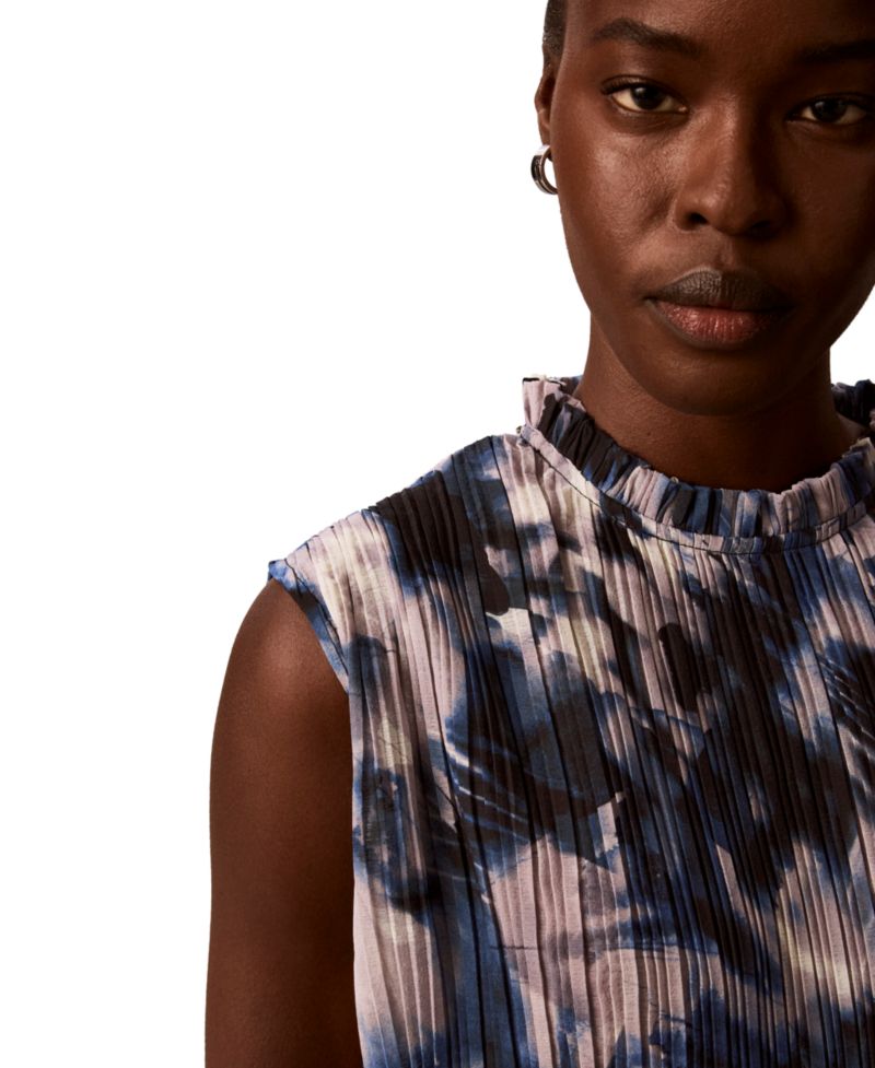 Women's Mock Neck Sleeveless Printed Blouse