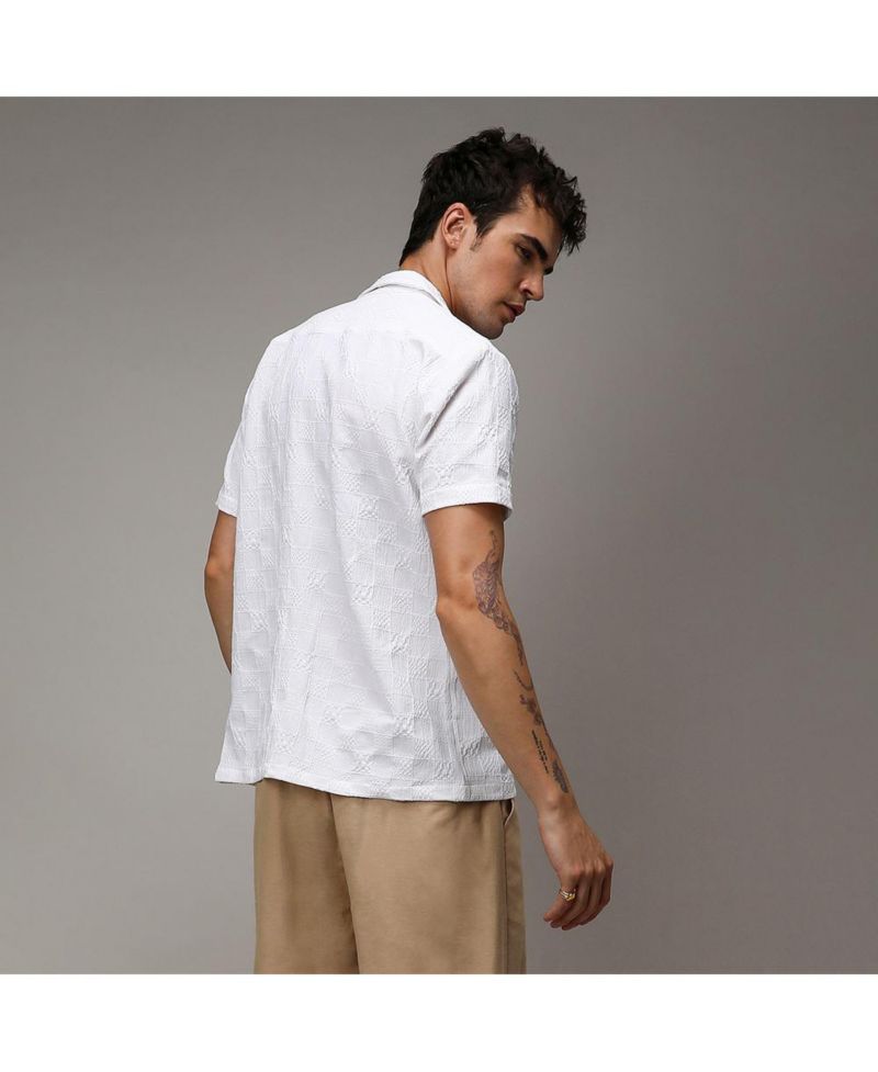 Men's Chalk White Creased-Check Shirt