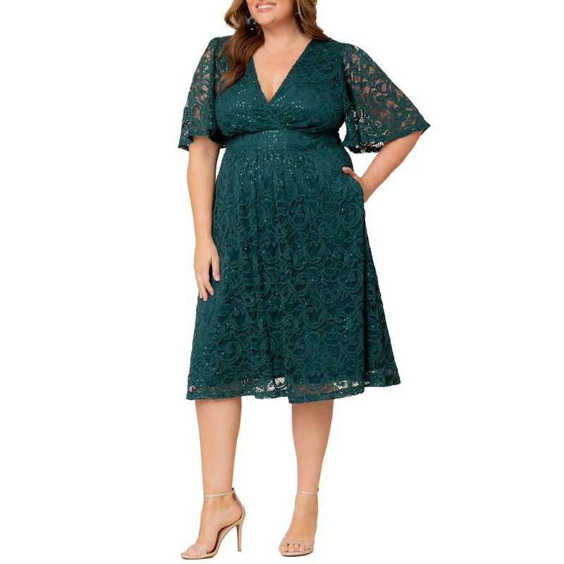 Plus Size Starry Sequin Lace Cocktail Dress