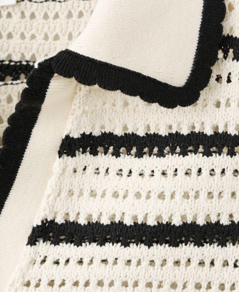 Women's Striped Crocheted Polo Top