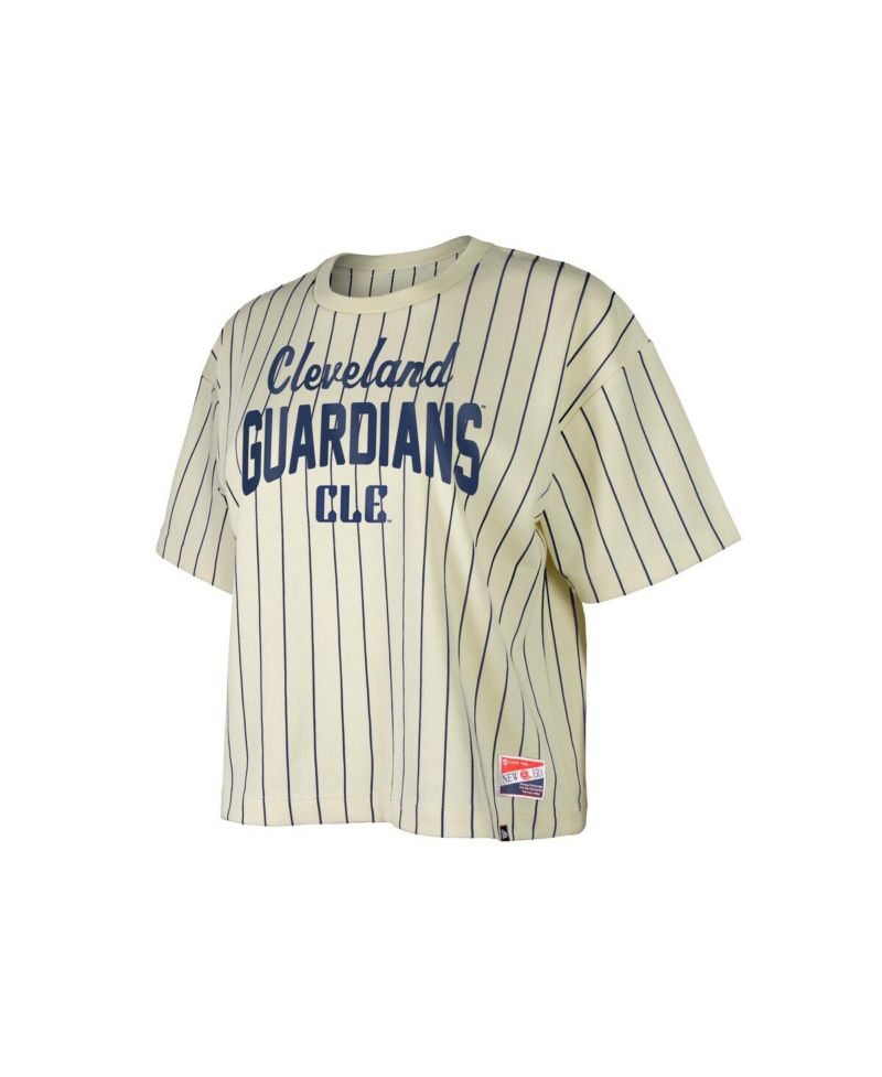 Women's Cream Cleveland Guardians City Connect Multiplier Pinstripe Cropped T-Shirt