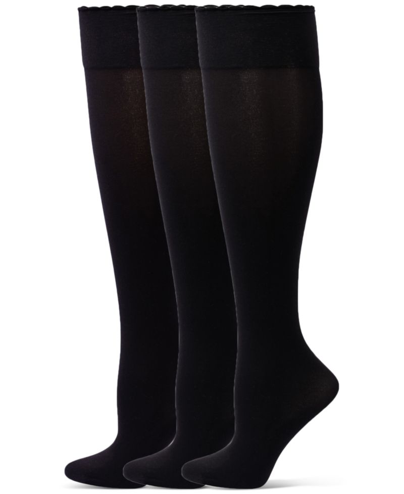 Women's Compression Opaque Scalloped-Edge Knee-High Socks, 3-Pack