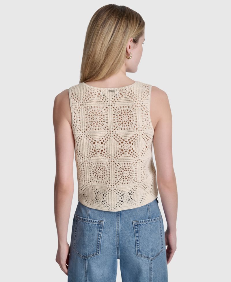 Women's Sleeveless Crochet Square Knit Tank Sweater