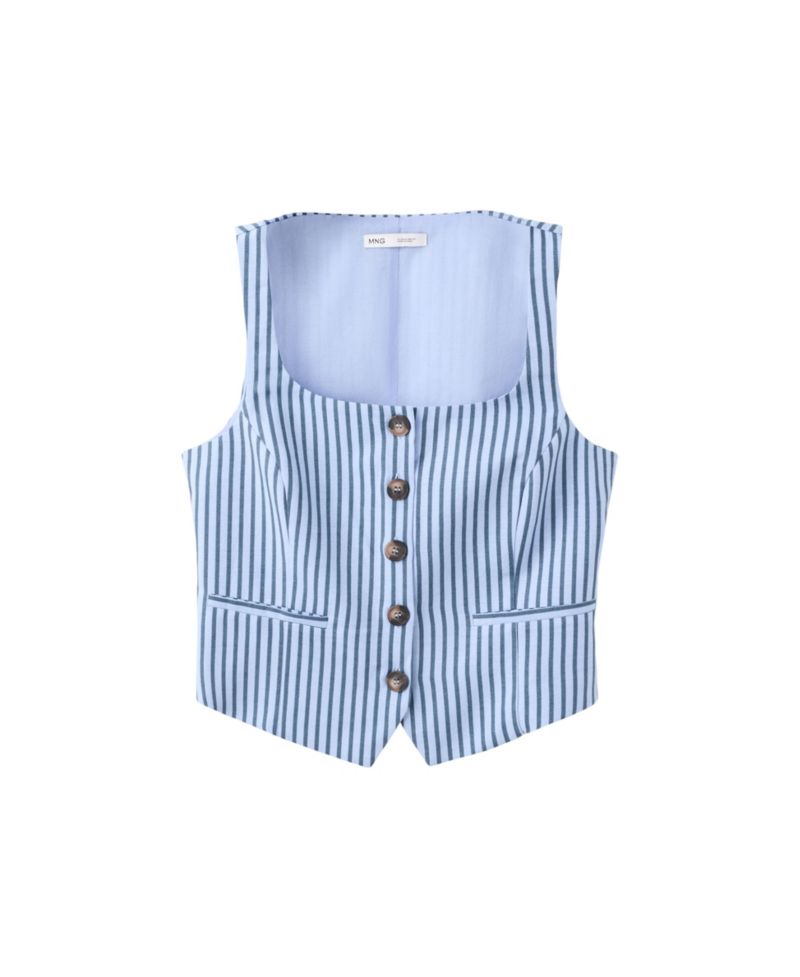 Women's Striped Sleeveless Button Vest