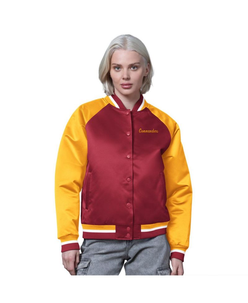 Women's Burgundy/Gold Washington Commanders Satin Full-Snap Vintage Varsity Jacket