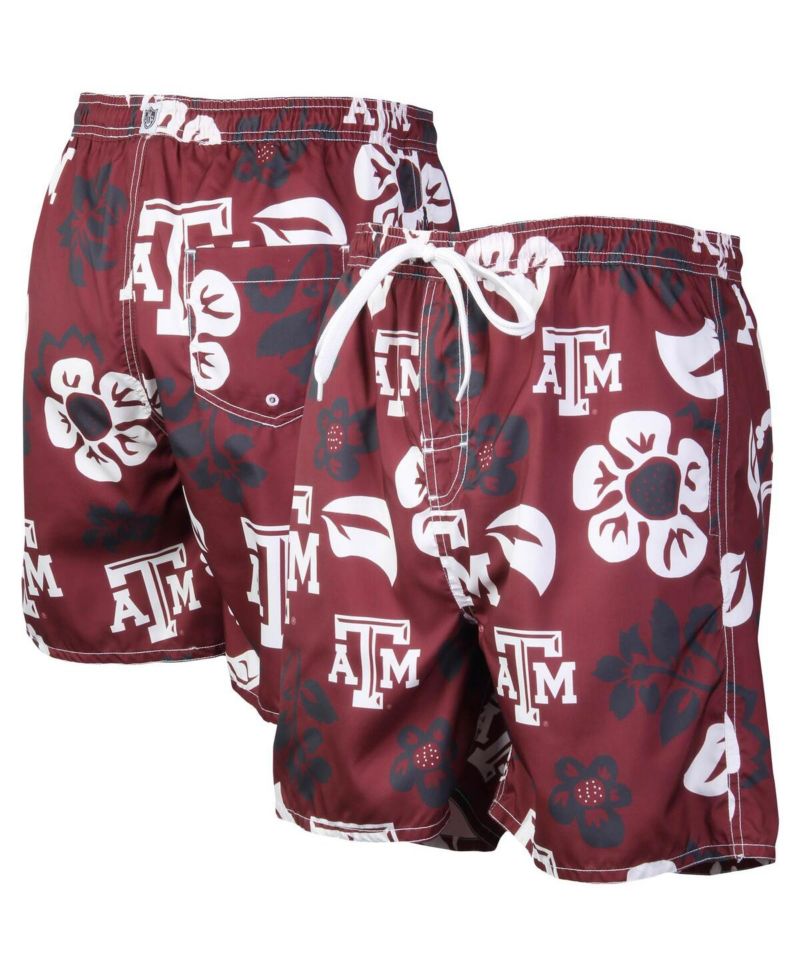 Men's Maroon Texas A&M Aggies Floral Volley Logo Swim Trunks