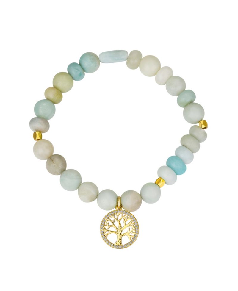 Cubic Zirconia and Amazonite Stone Family Tree Stretch Bracelet