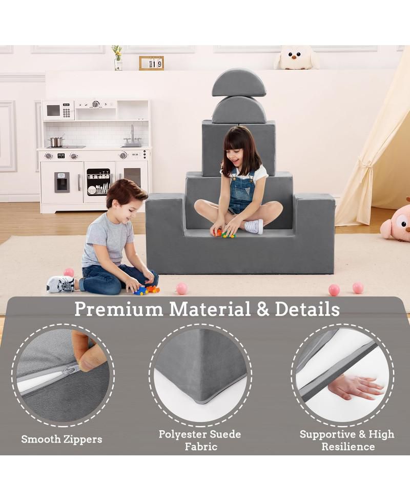 6-Piece Modular Kids Play Sofa with Convertible Design and Removable Covers