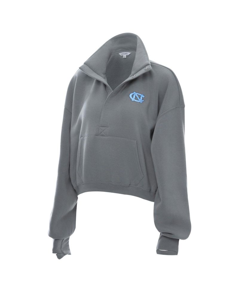 Women's Gray North Carolina Tar Heels Cropped Powerhouse Half-Snap Sweatshirt