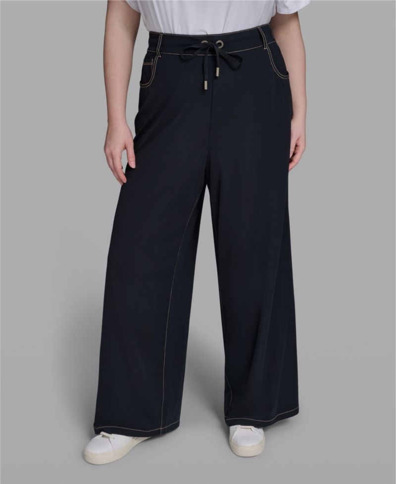 Plus Size High-Waist Knit Flared Drawstring Pants