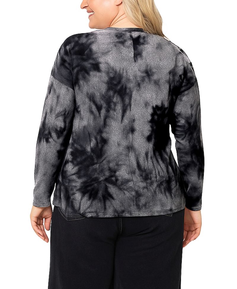 Plus Size Tie Dye Cozy Button Shoulder Long Sleeve Top