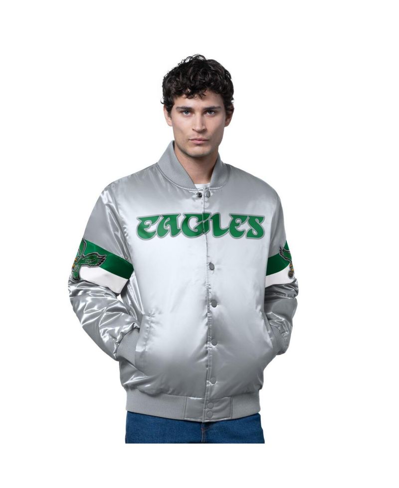 Men's Silver Philadelphia Eagles Triple Option Full-Snap Varsity with Logo Jacket