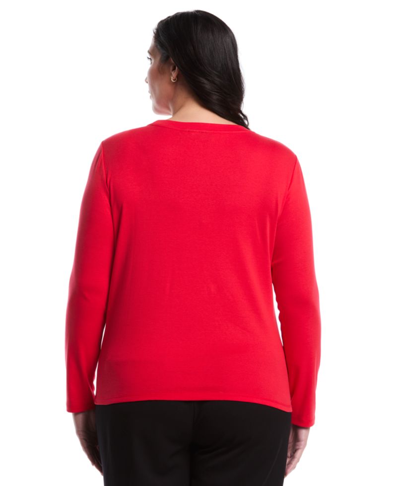 Plus Size Plus Size Chain Neck Detail Long Sleeve Top