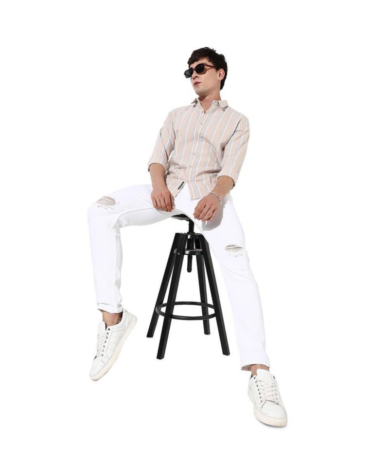 Men's Beige Striped Shirt