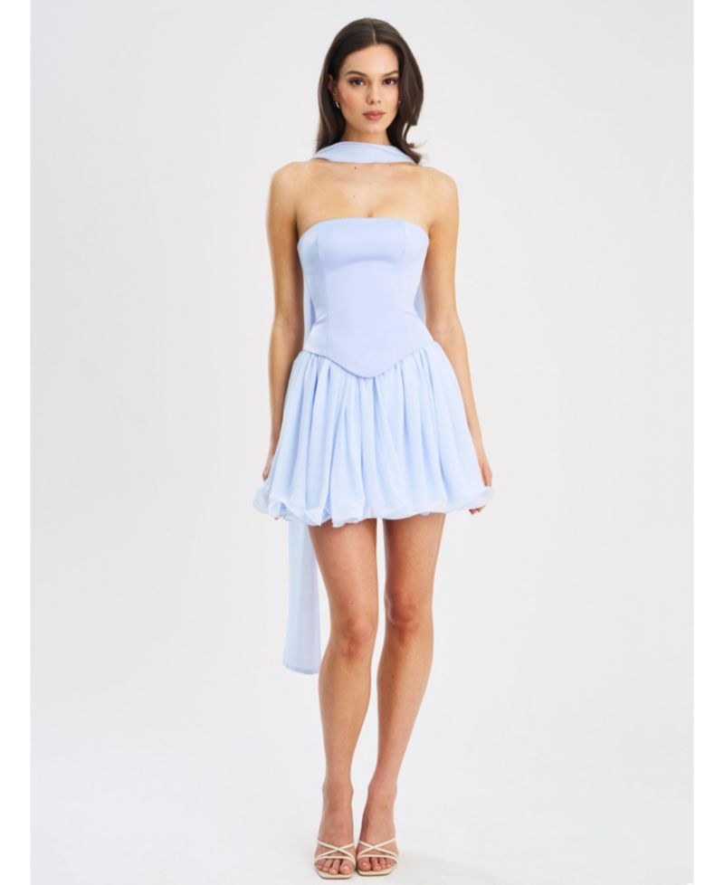 Women's Valentina Baby Blue Boned Curve Edge Peplum Mini Dress