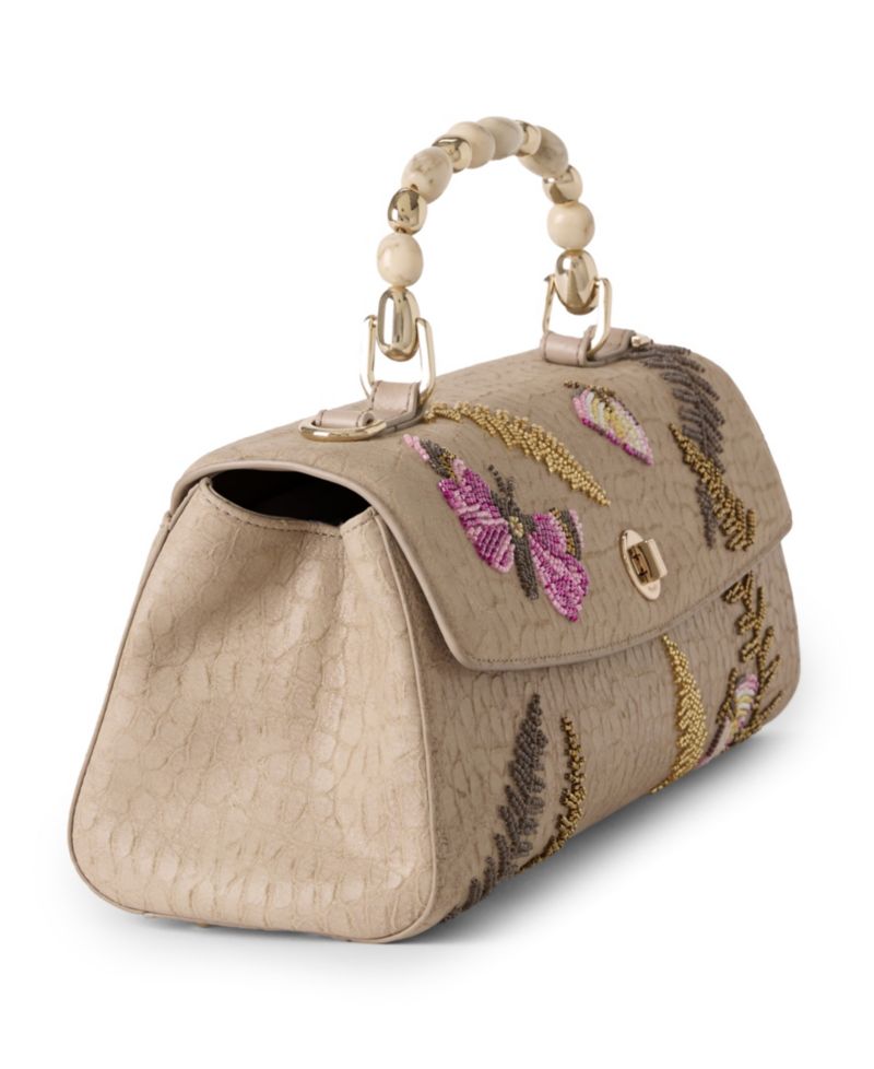 Dayan Woodland Leather Medium Fossilized Satchel Handbag