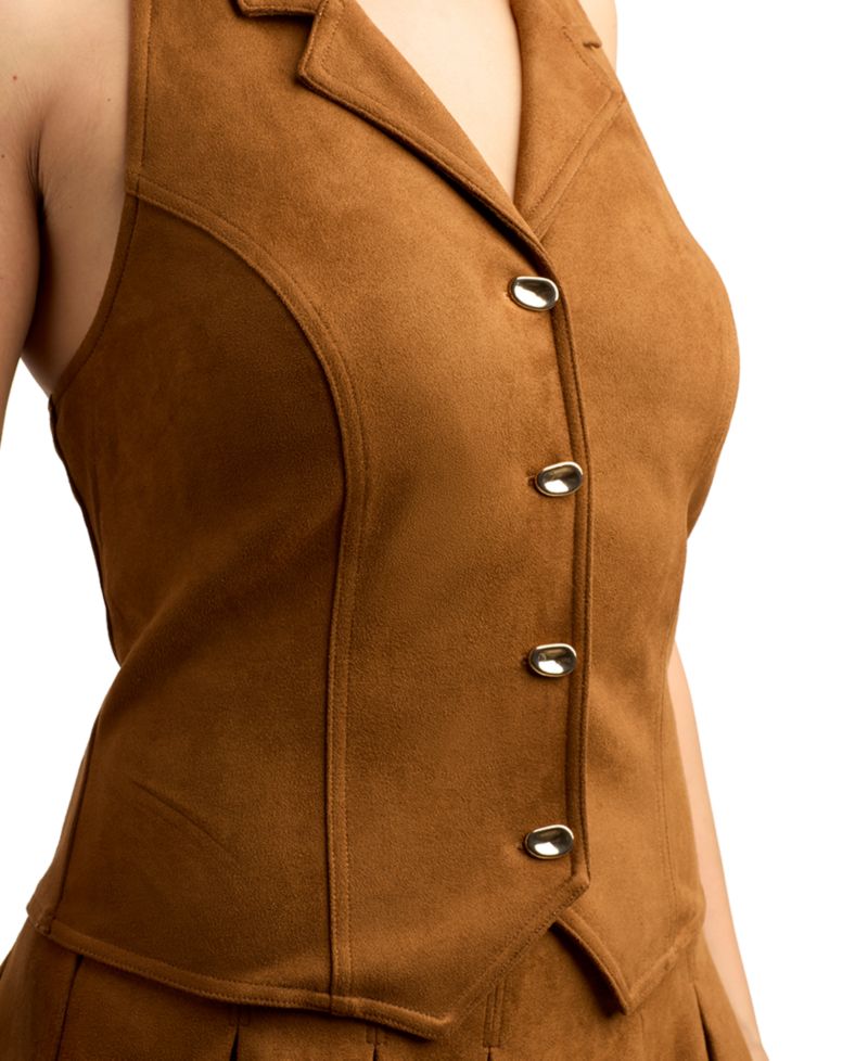 Juniors' Collared Halter Neck Top