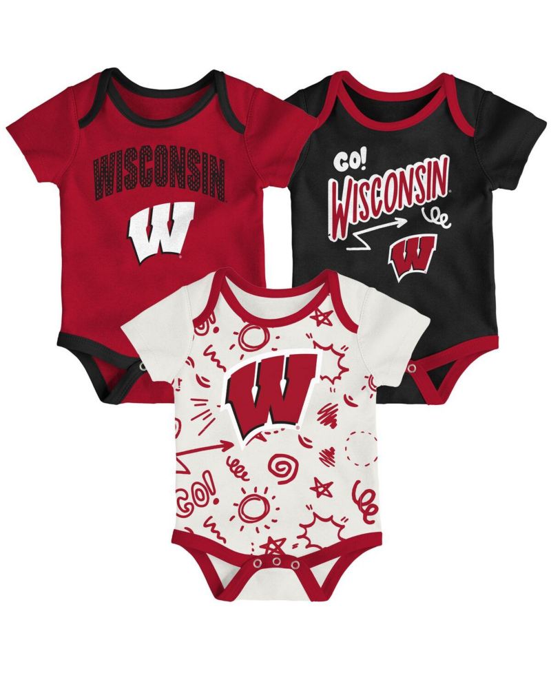 Baby Boys and Girls 3-Pack Wisconsin Badgers All Day Play Bodysuit Set