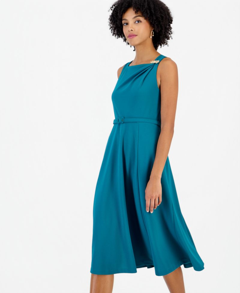Women's Embellished Tank A-Line Square Neck Midi Dress