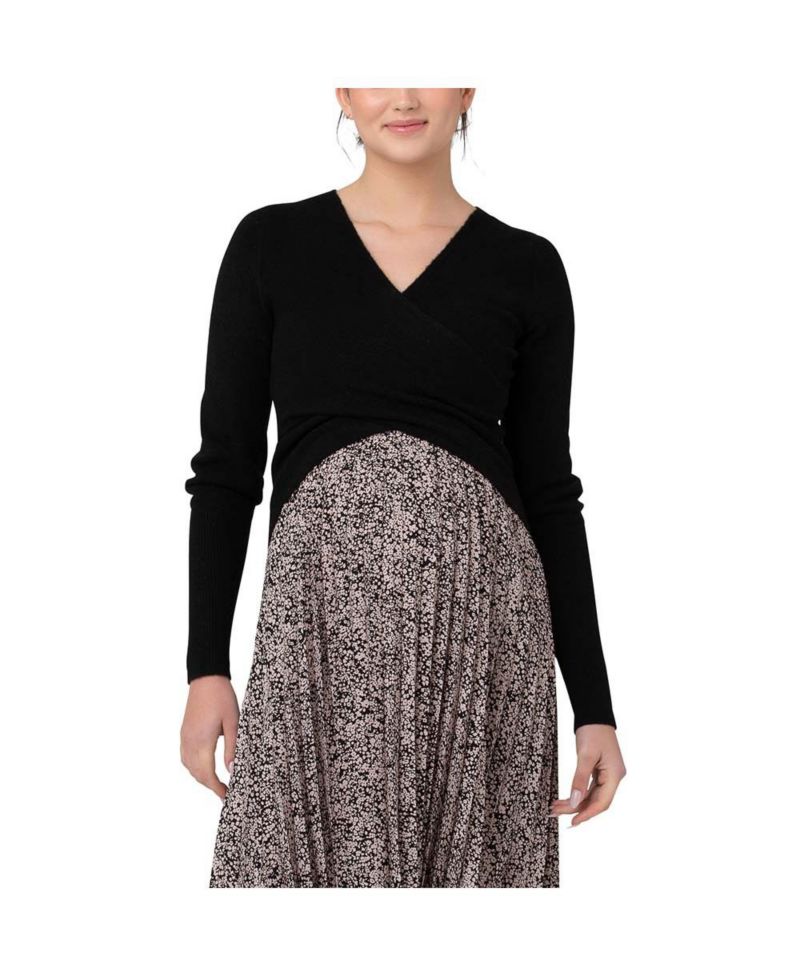 Maternity Ripe Willa Cross Front Nursing Knit Top Black