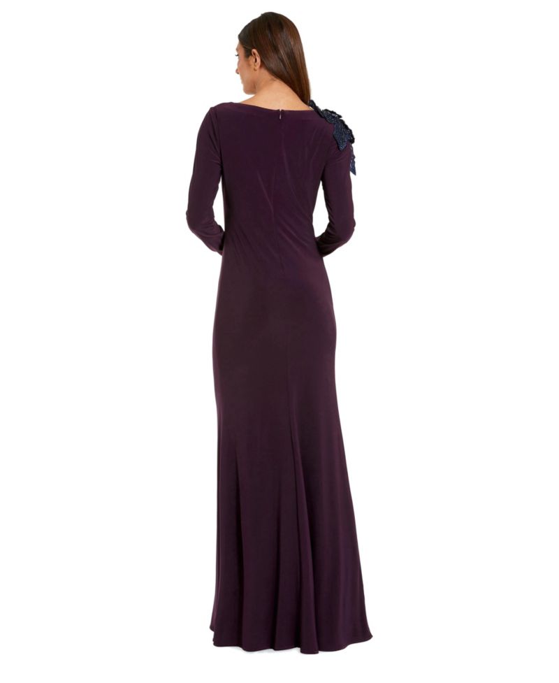 Women's Floral Beaded Applique Column Gown