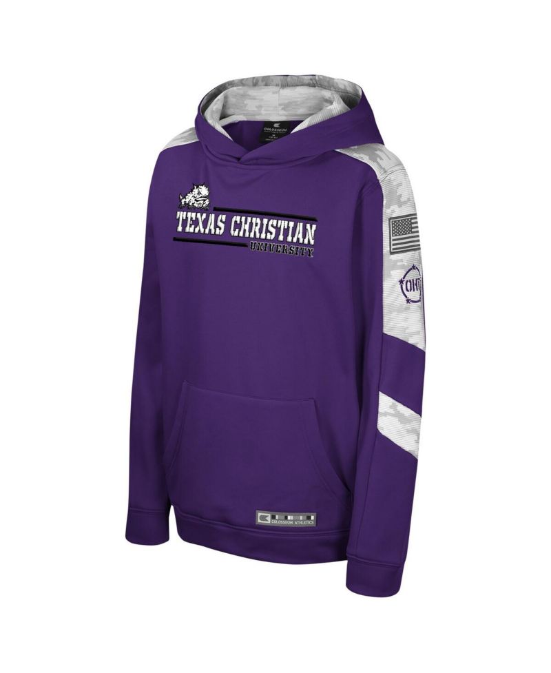 Big Boys and Girls Purple TCU Horned Frogs OHT Military Appreciation Cyclone Digital Camo Pullover Hoodie