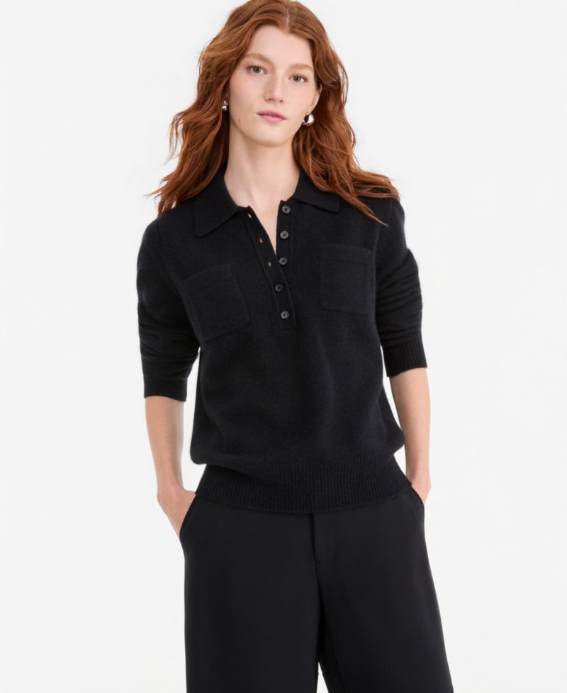 Women's 100% Cashmere Half-Button Collared Sweater