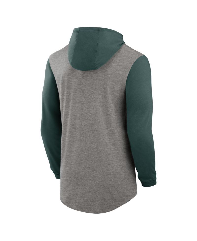 Men's Heather Gray/Green Michigan State Spartans Campus Legacy Tri-Blend Long Sleeve Hooded T-Shirt