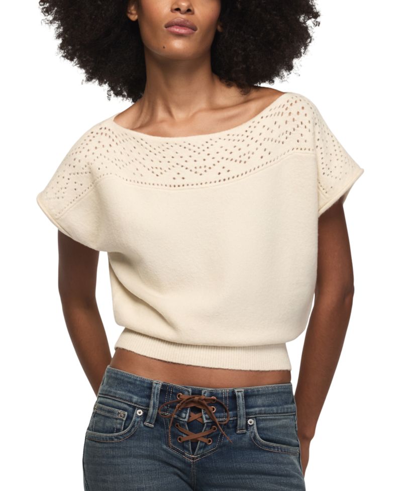 Women's Pointelle Boat Neck Short-Sleeve Sweater