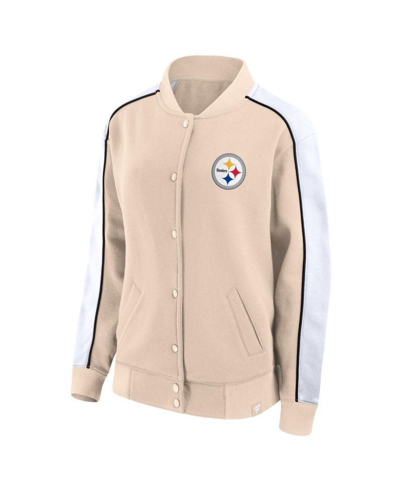 Women's Tan Pittsburgh Steelers Lounge Full-Snap Varsity Jacket