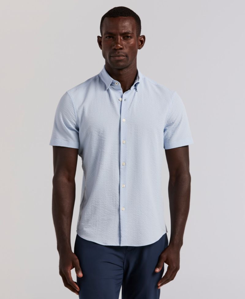 Men's Slim-Fit Stretch Solid Button-Down Seersucker Shirt