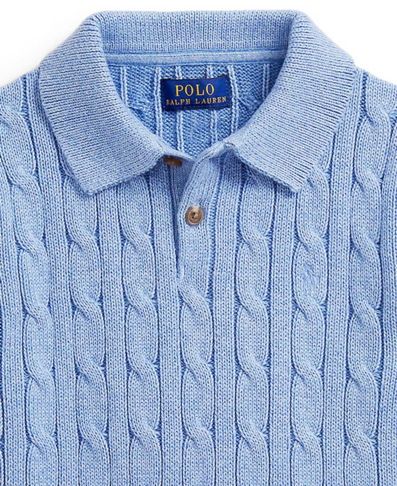 Boys' 2-7 Cable-Knit Cotton Polo Sweater