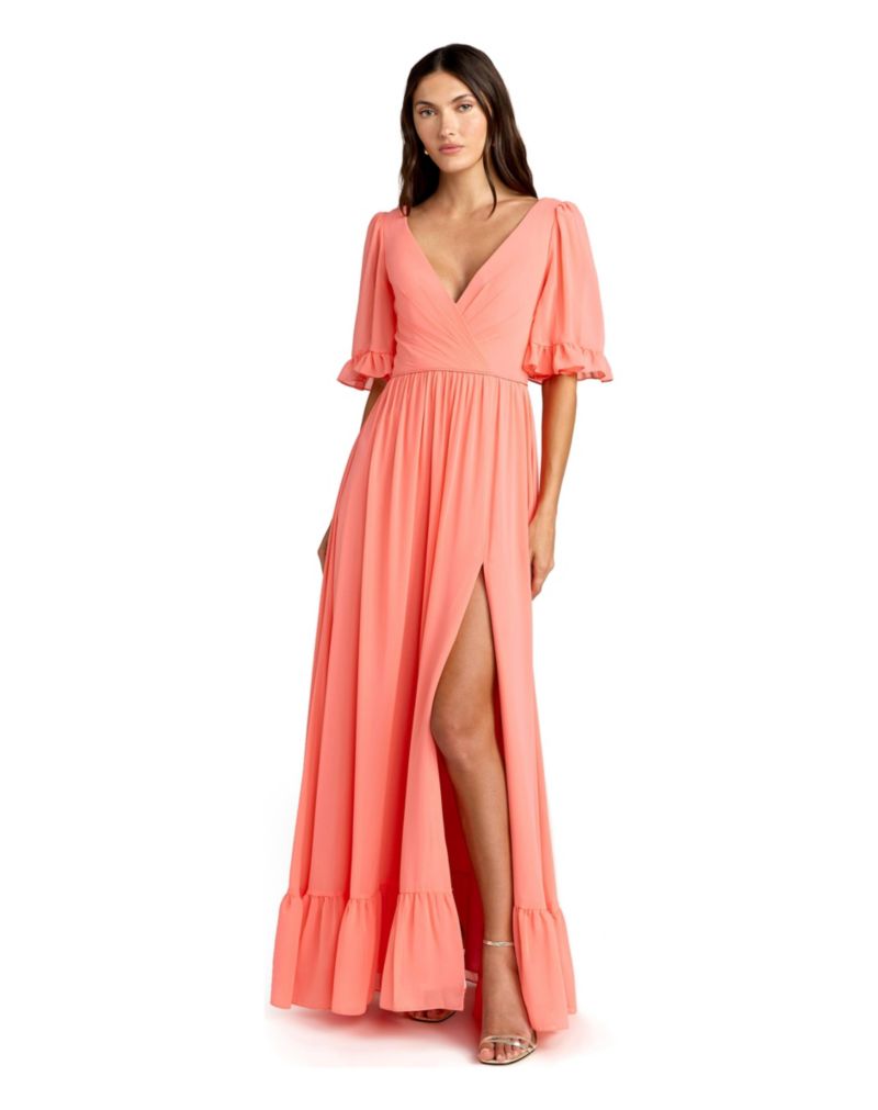 Women's Ieena Faux Wrap Ruffle Trim A Line Gown