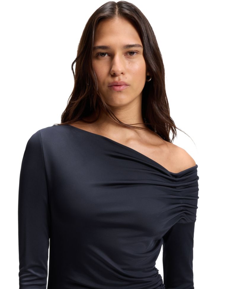 BOSS by Women's Asymmetric Neckline Long-Sleeved Dress