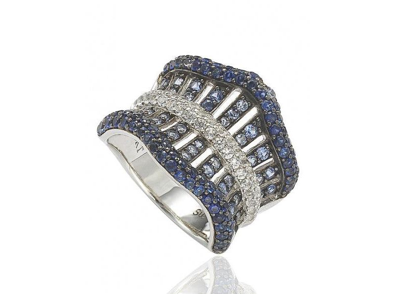 Suzy Levian Sterling Sapphire Crossing Ring