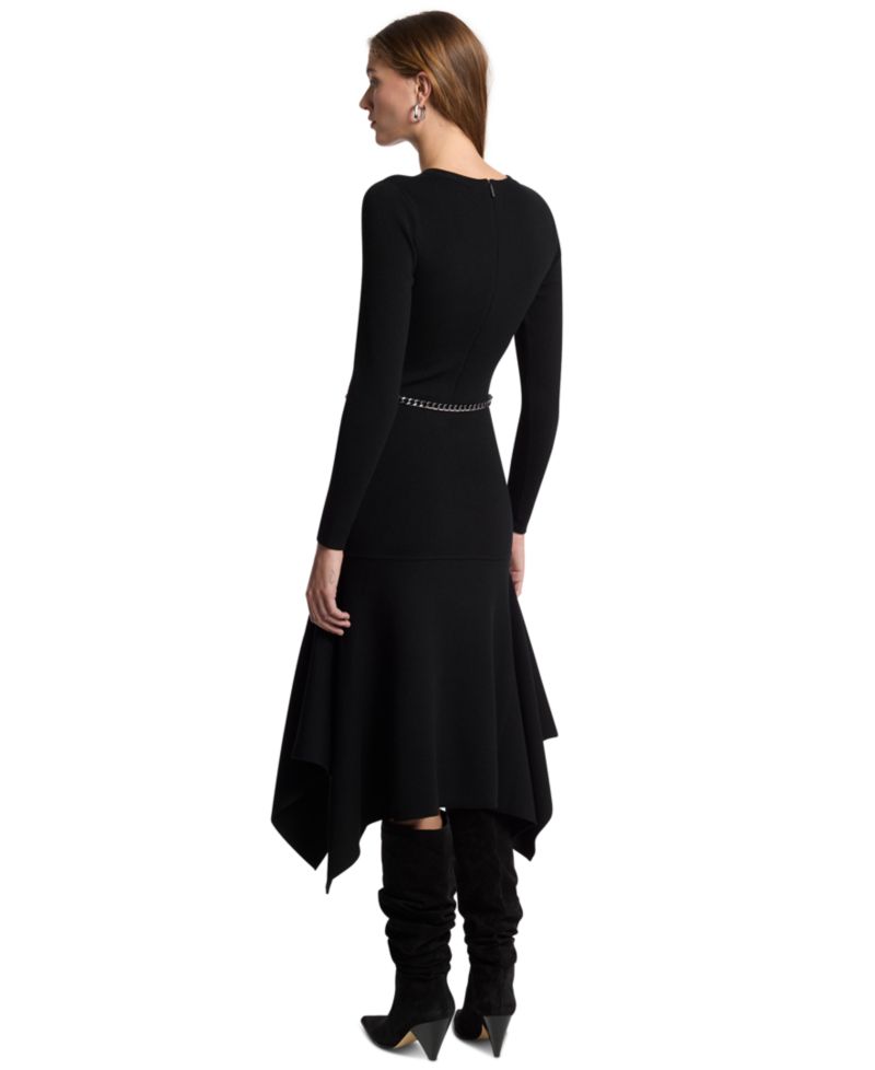 Women's Merino Wool-Blend Handkerchief Hem Midi Sweater Dress